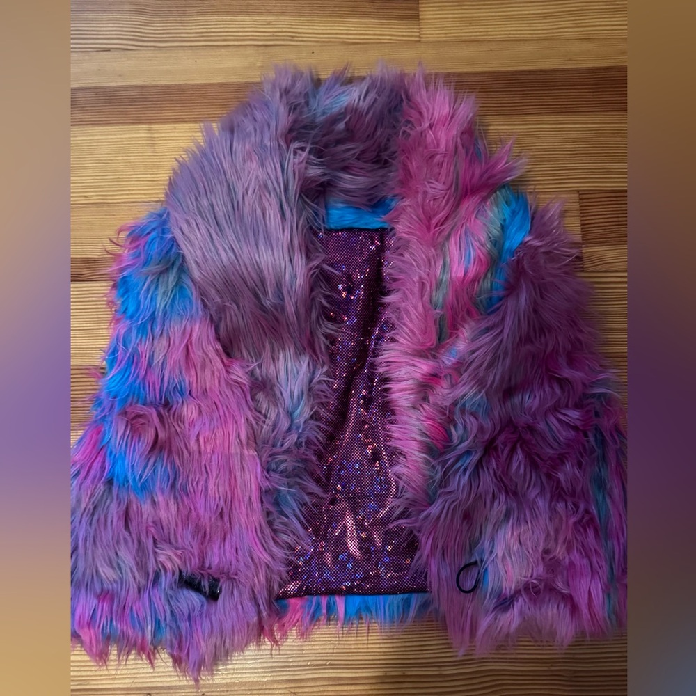 Furry, sparkly reversible vest